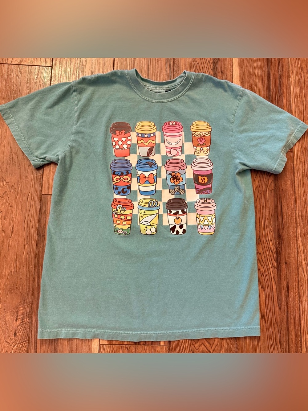 Comfort Colors Seafoam Short-Sleeve Tee with Colorful Cup Grid